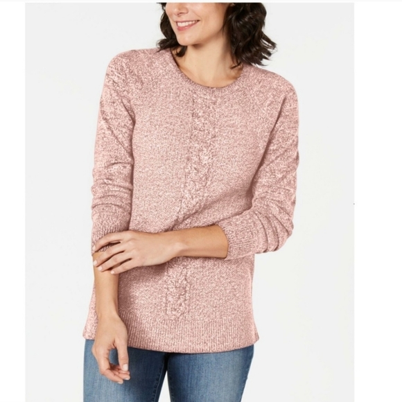 Karen Scott Textured Light Pink Sweater Size S Cable Knit Cozy Crew Neck Preppy - Picture 2 of 12